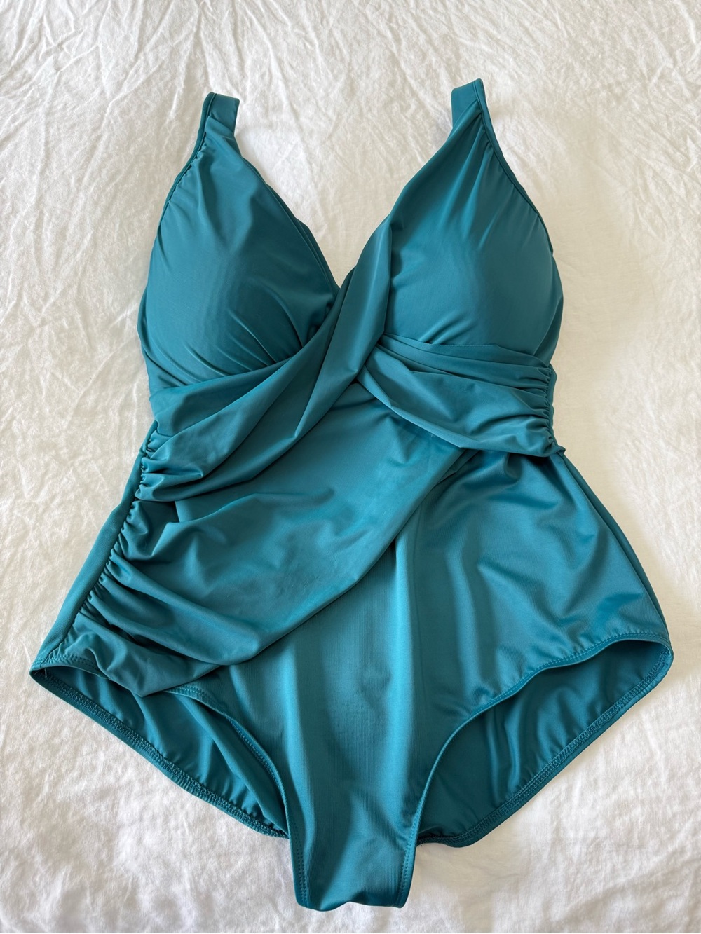 Miraclesuit | SZ 24W | Teal Green Faux Wrap One Piece Slimming Bathing Suit